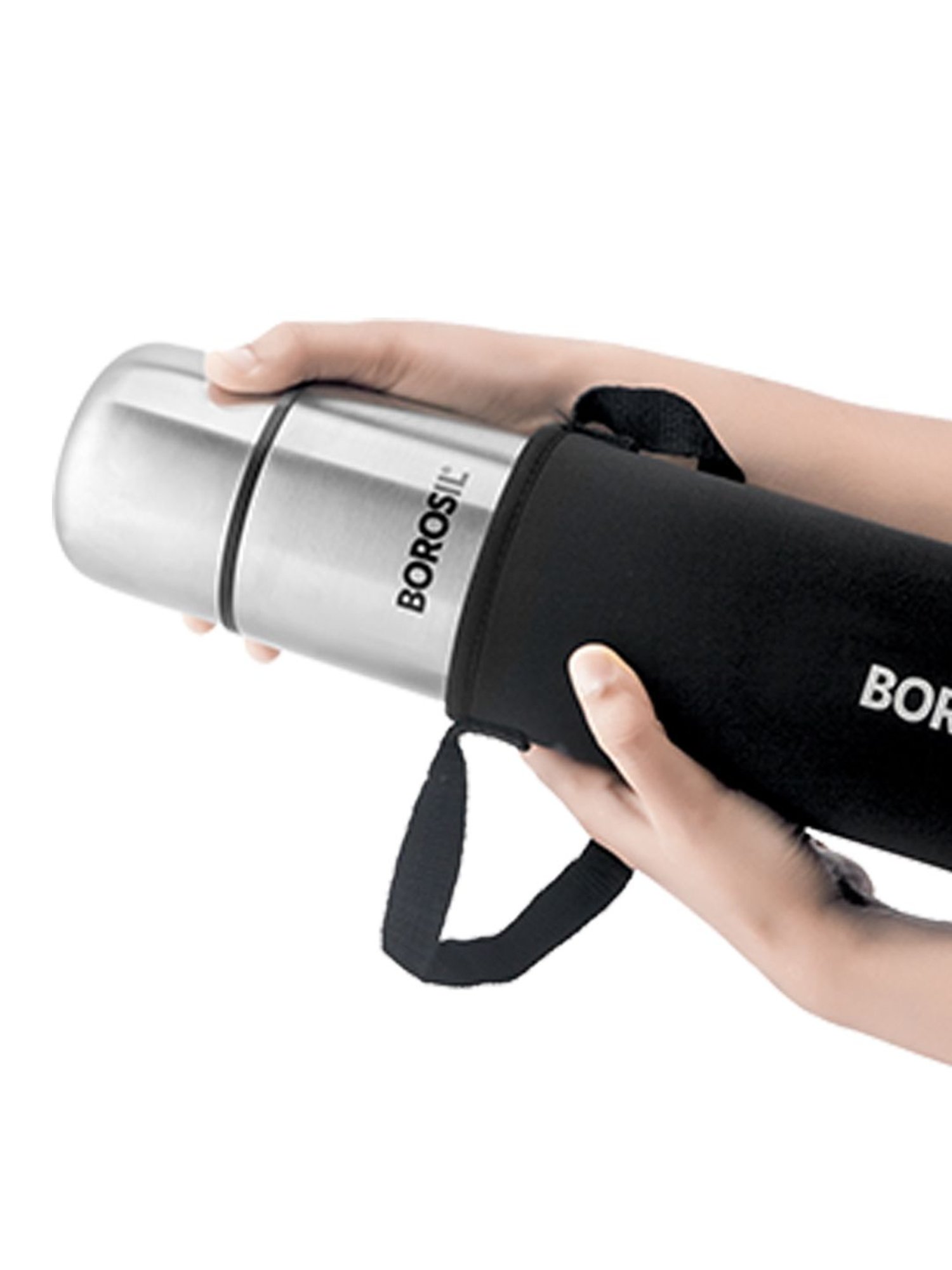 Borosil Silver Stainless Steel Hydra Thermo Vacuum Insulated Flask Water Bottle - 350 ml