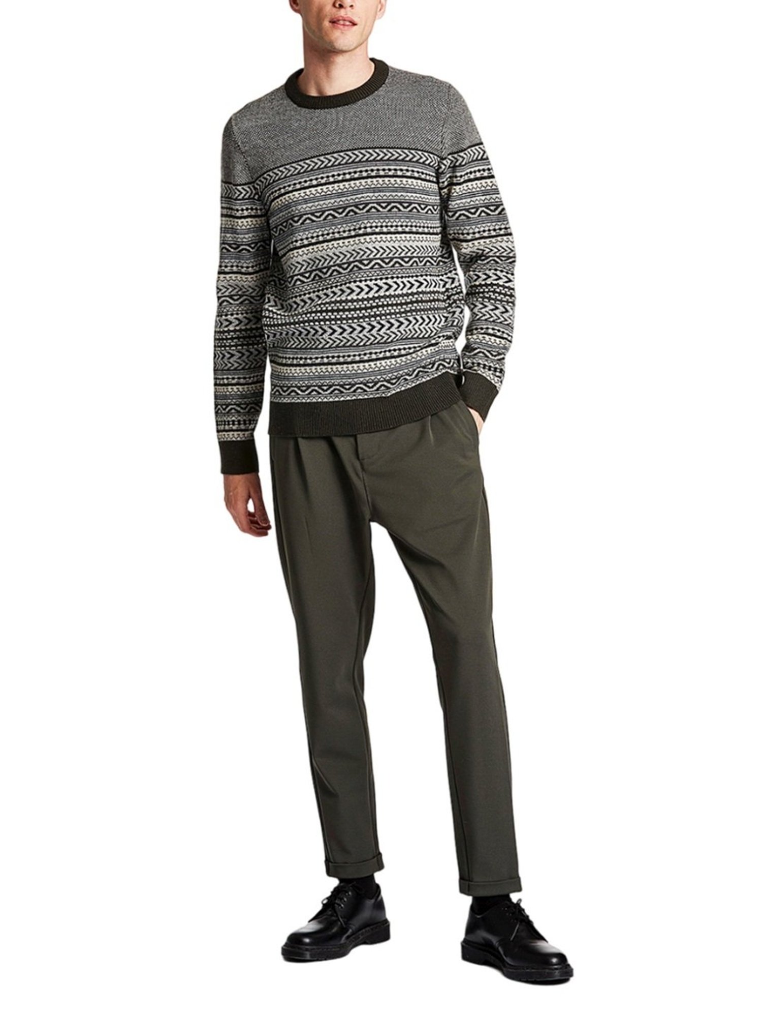 Lindbergh Green Slim Fit Self Pattern Sweaters