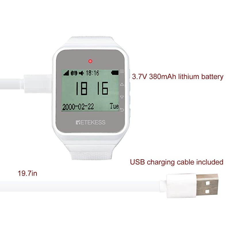 TD108 Caregiver Pager,Restaurant Pager,Standby 72 Hours,English Spanish Italian,Low Power Reminder,Alert Watch for Hospital,Clinic,Cafe,Hotel