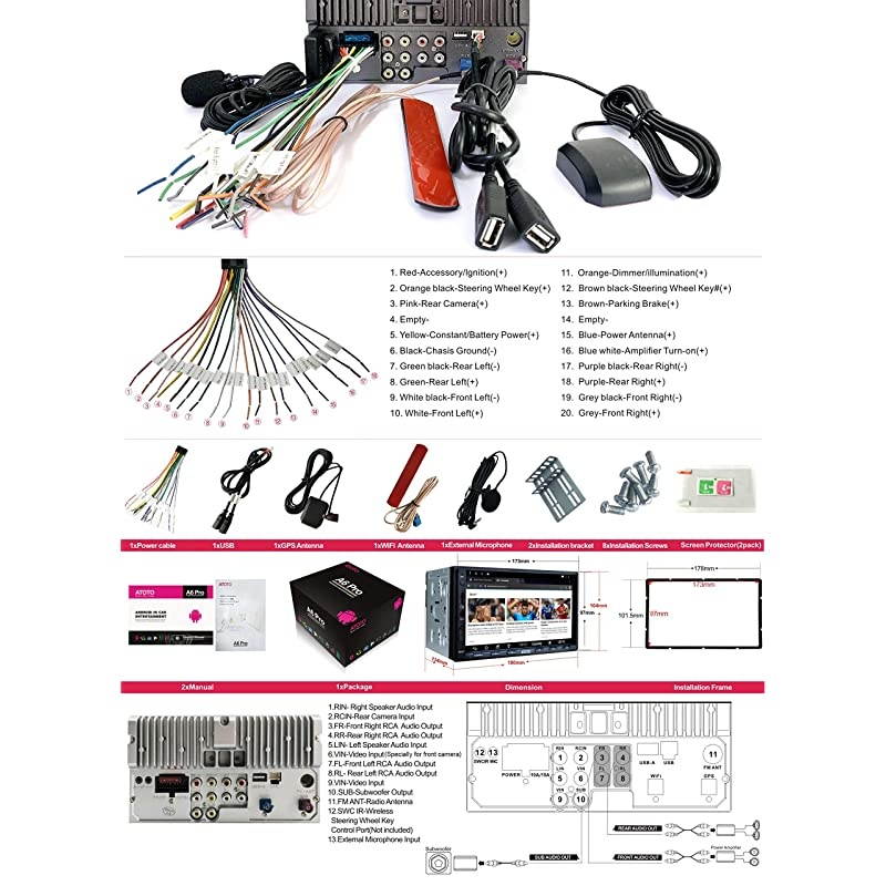 A6 Android Car Navigation Stereo with Dual Bluetooth & Phone Fast Charge - PRO A6Y2721PRB-G 2GB / 32GB 2DIN in Dash Entertainment Multimedia Radio,Gesture Operation,WiFi, Support 256G SD &More