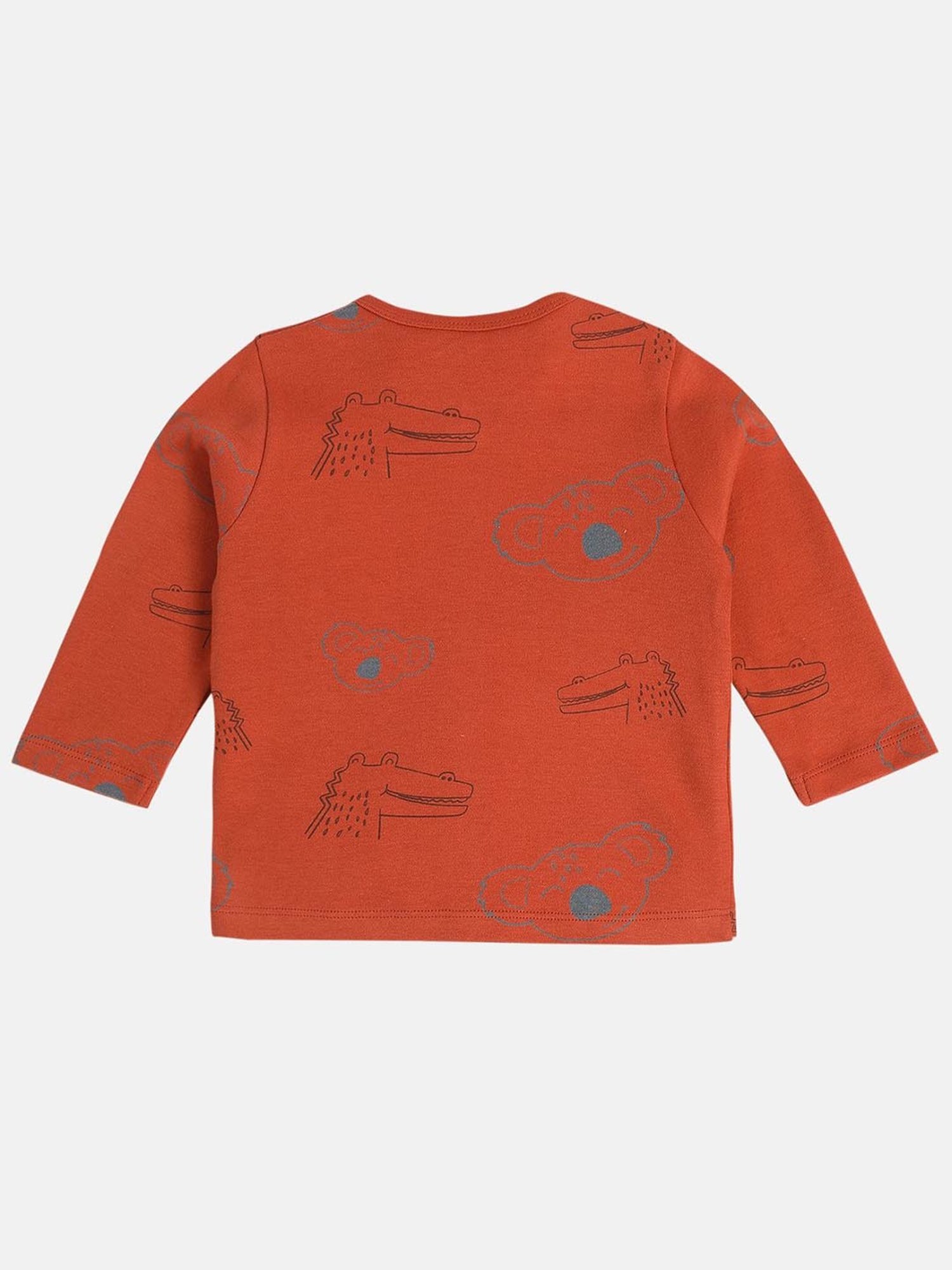 MINIKLUB Boys Red & Gray Cotton Printed Full Sleeves Front Open Vest