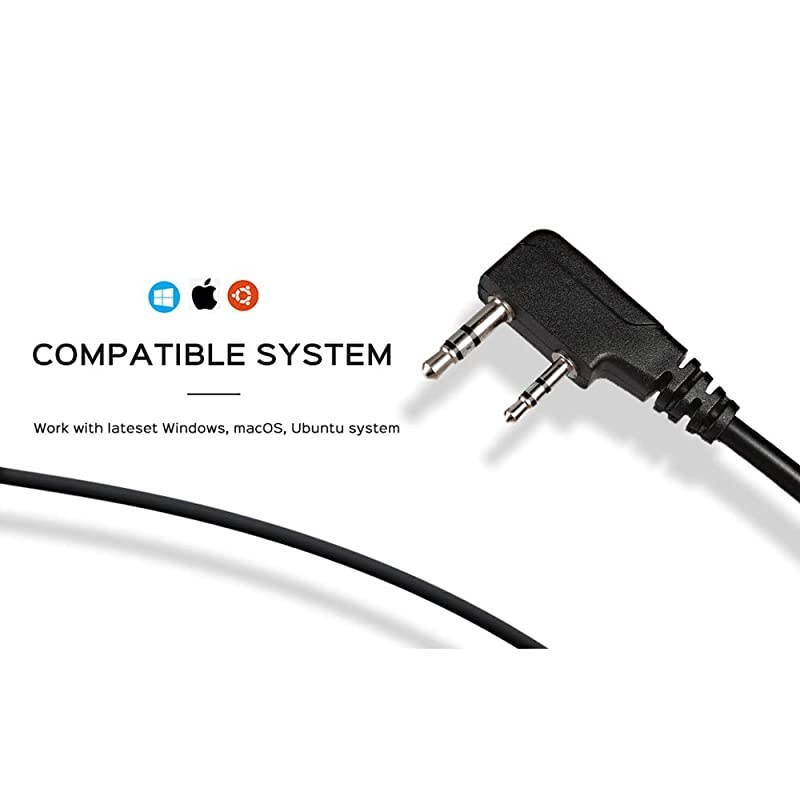 PC001 FTDI USB Programming Cable, Plug and Play, Compatible with Most Analog Two Way Radios with 2-Pin K Plug