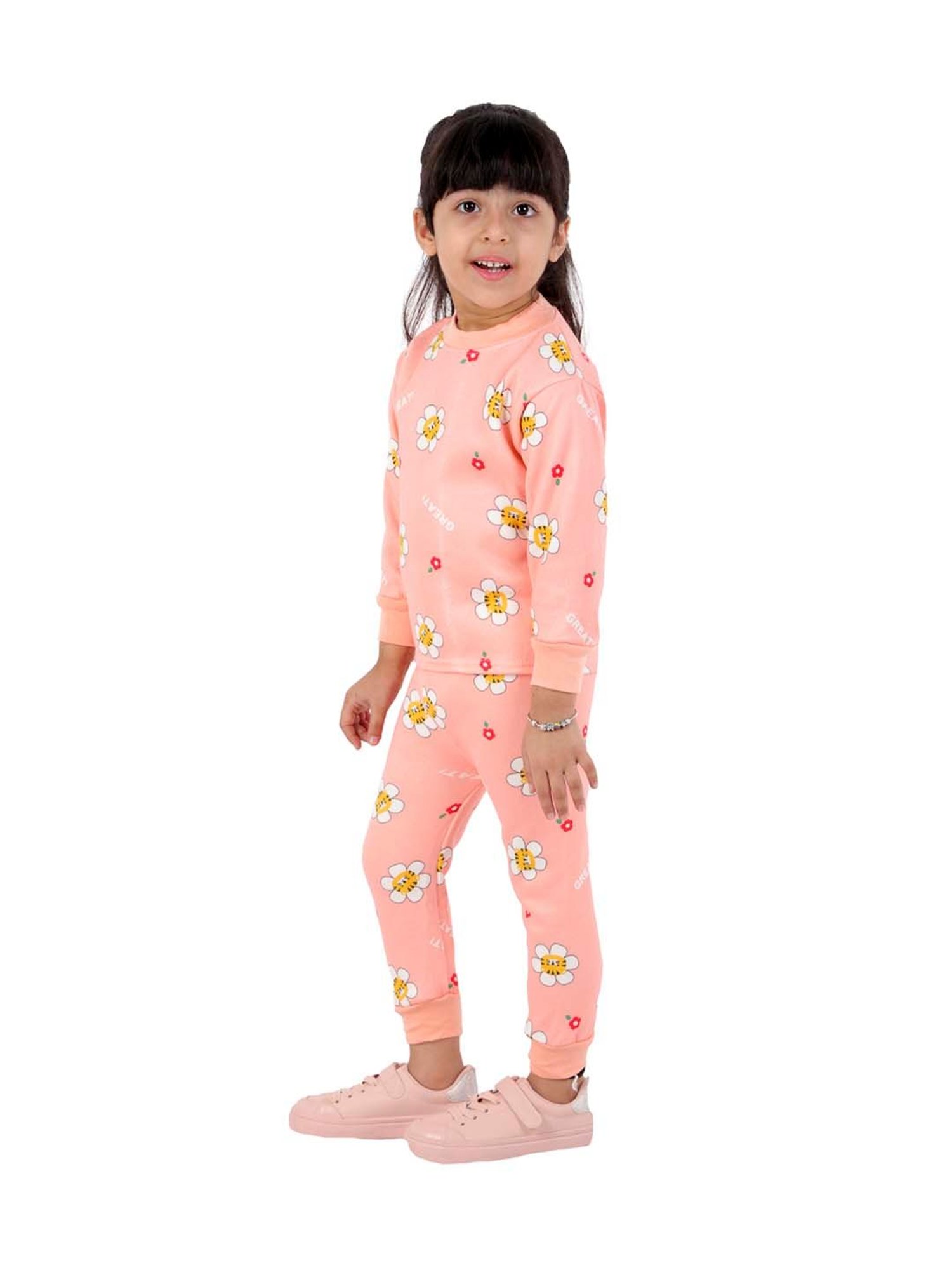 Ahhaaaa Kids Pink Printed Sweatshirt with Joggers