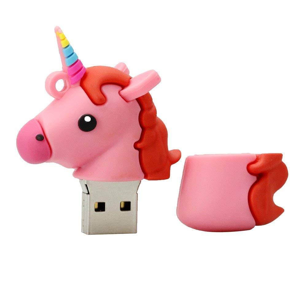 Novelty Pink Unicorn Shape Design 32GB USB 2.0 Flash Drive Cute Memory Stick Horse Thumb Drive Data Storage Pendrive Cartoon Jump Drive Gift