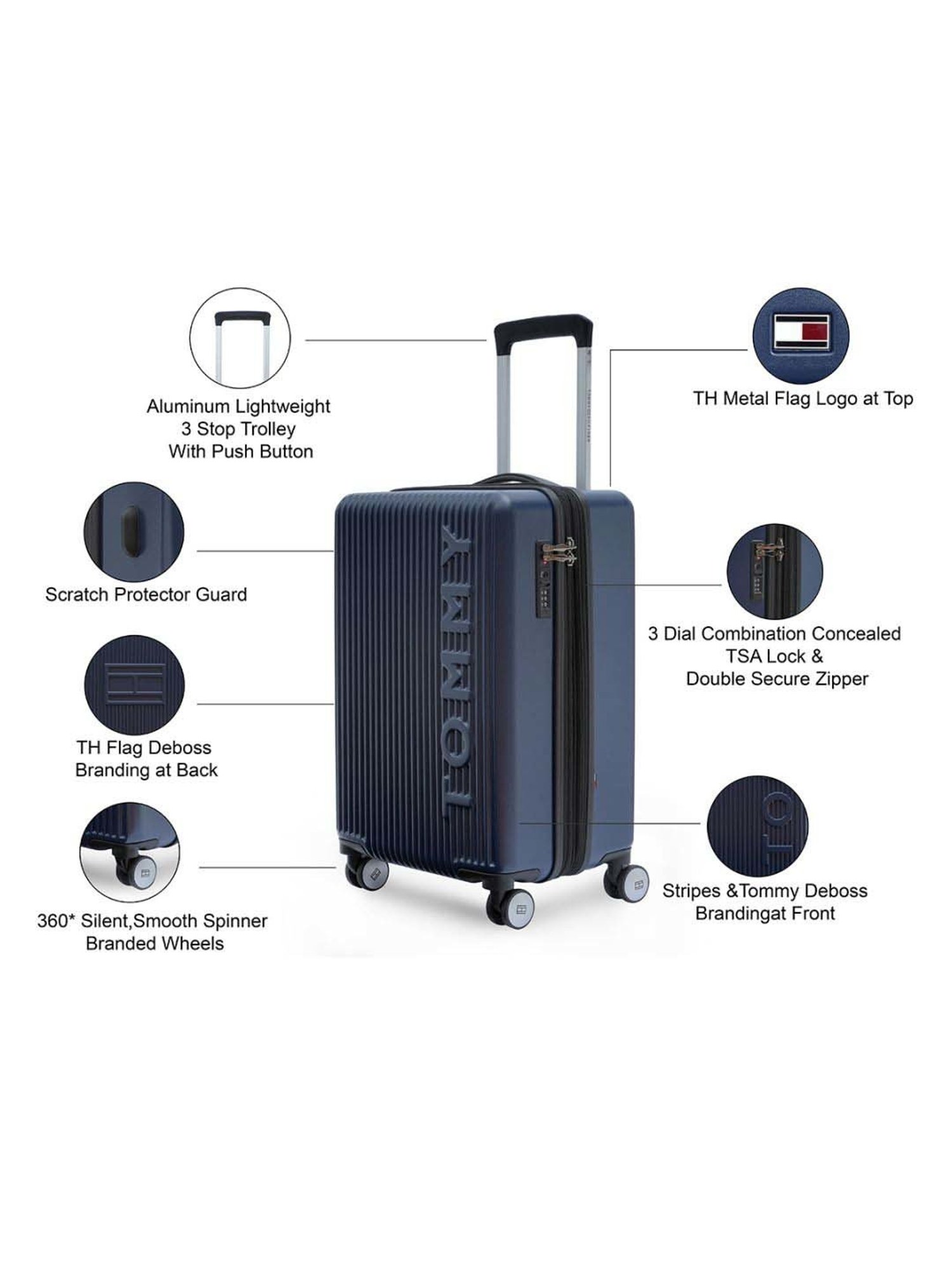 Tommy Hilfiger Empire X Navy Textured Hard Cabin Trolley Bag - 57 Cms