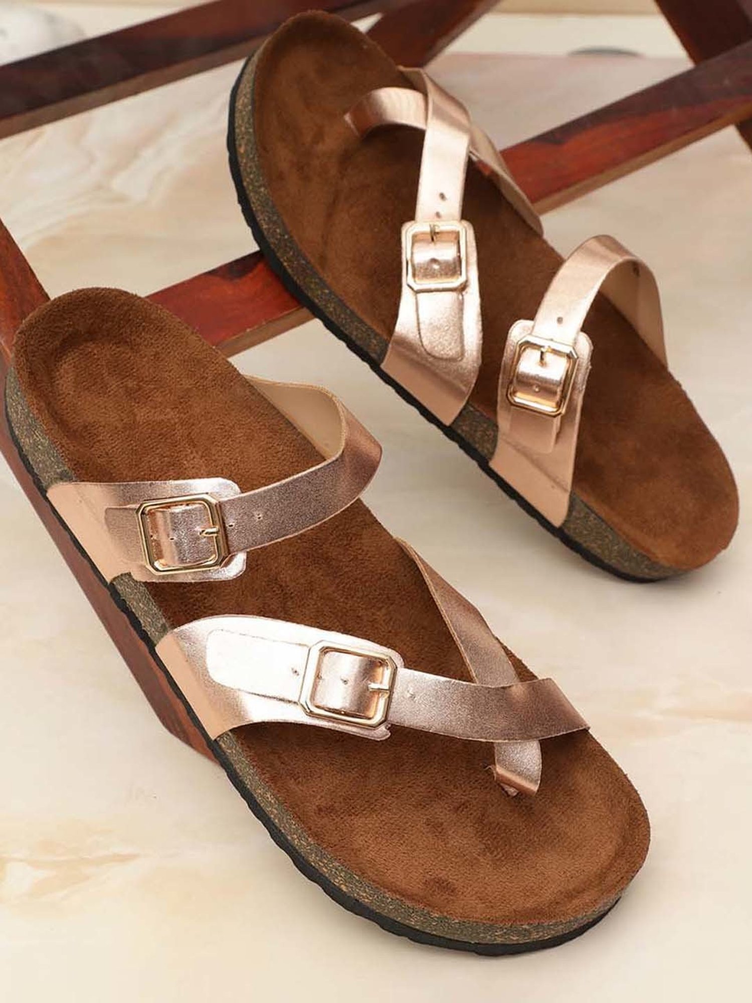 Mozafia Women's Rose Gold Toe Ring Sandals