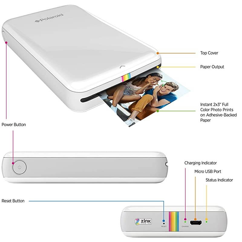Polaroid ZIP Wireless Mobile Photo Mini Printer (White) Compatible w/ iOS & Android, NFC & Bluetooth Devices