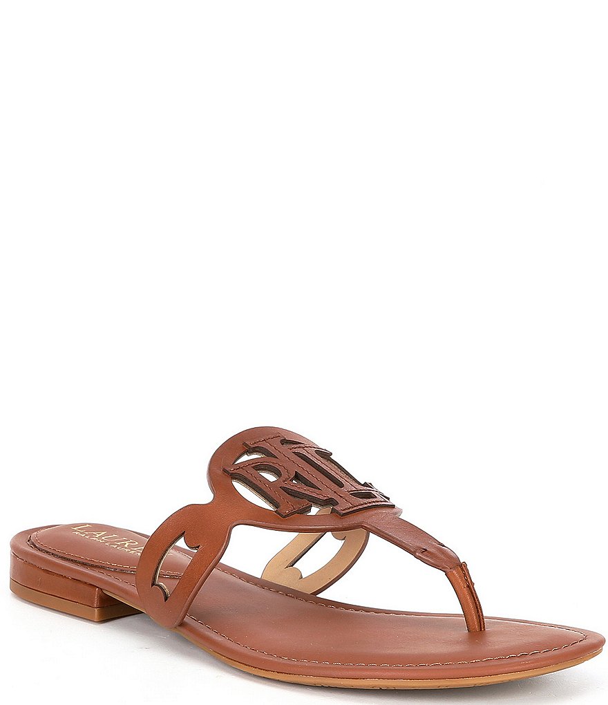 Lauren Ralph Lauren Audrie Leather Logo Thong Sandals