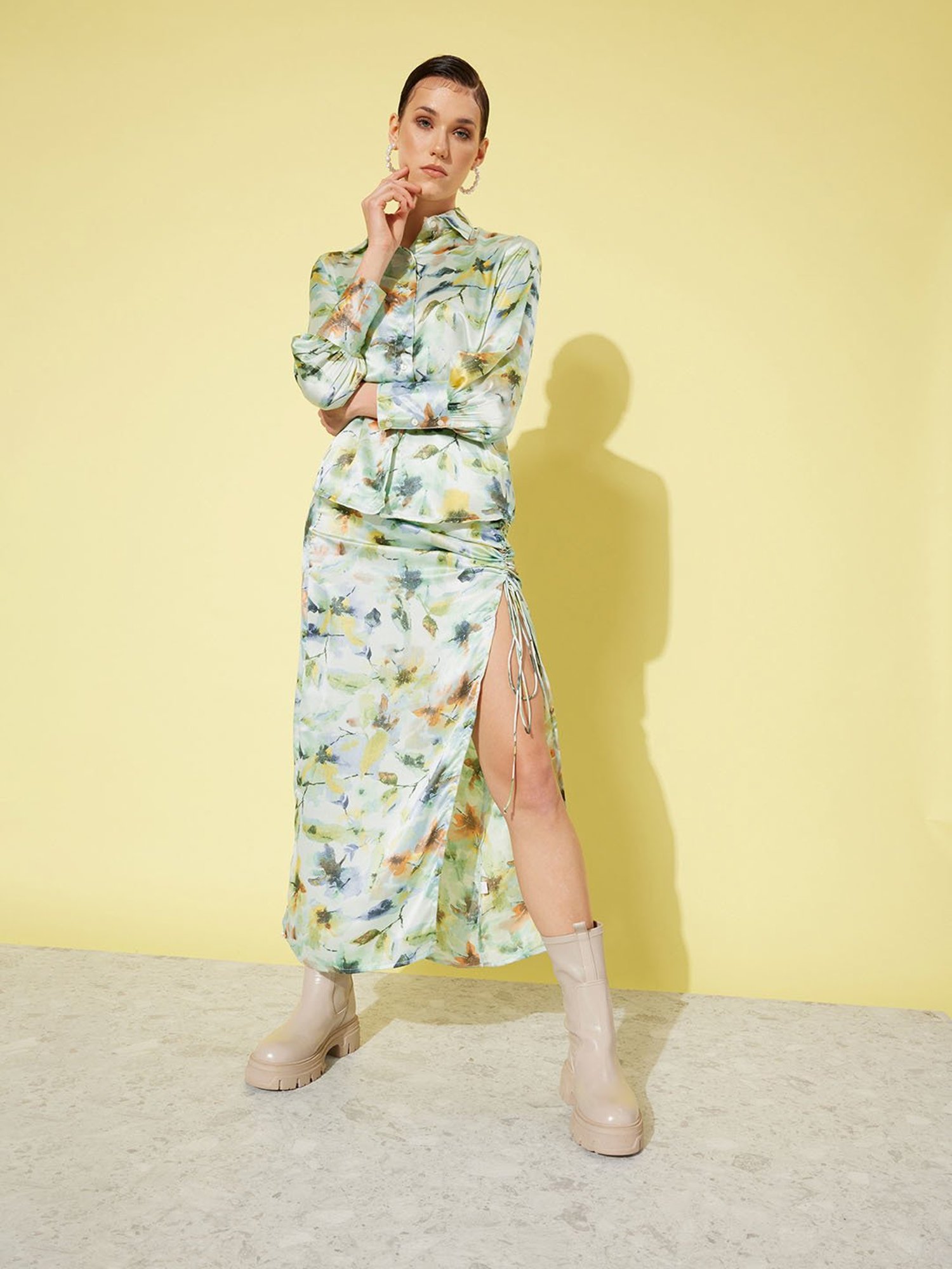 Anvi Be Yourself Green Floral Print Shirt