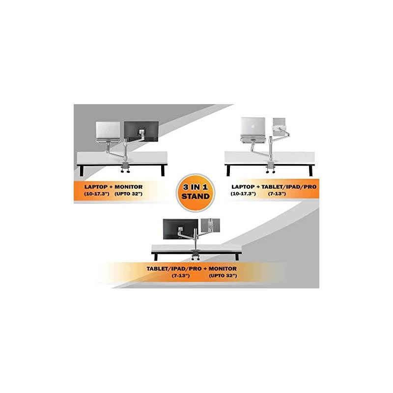 3 in 1 Stand for Laptop and Monitor or Tablet LaptopMonitor Desk Stand arm 360&ordm; Rotating Height AdjustableSupports Laptop1117 inch Monitor1732 inch Tablet iPad Pro513 inch
