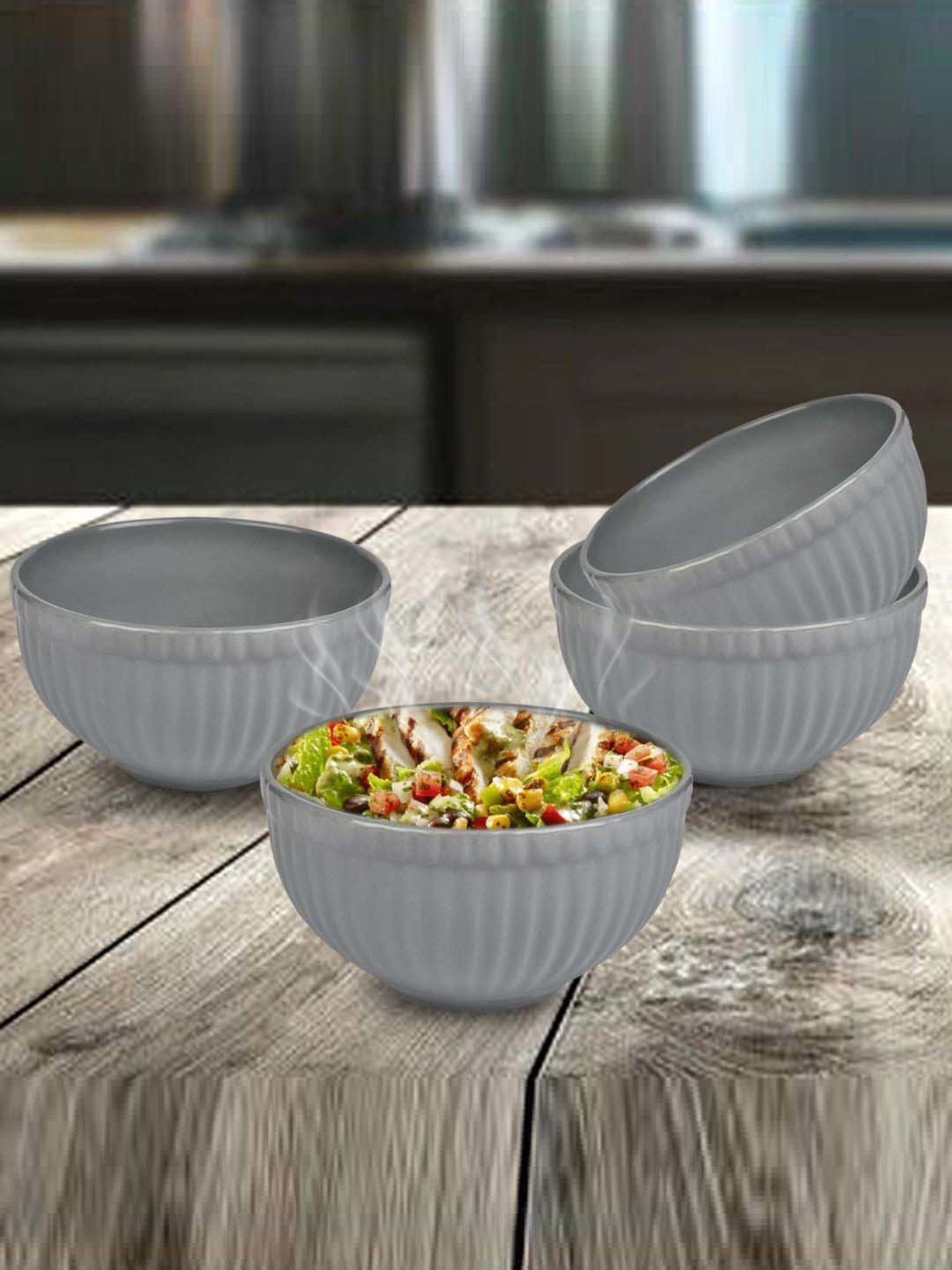 Urban Chef Grey Ceramic Handcrafted Microwave Safe Bowl - Set of 4