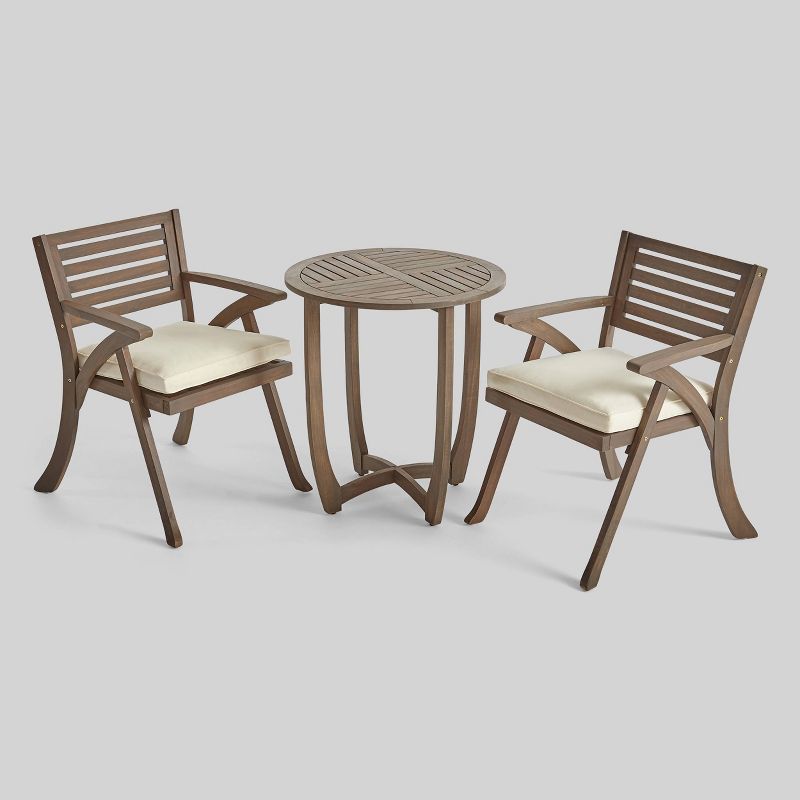 3pc Coronad Acacia Wood Patio Bistro Set Gray - Christopher Knight Home