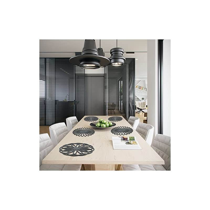 Silicone Trivet Mat,  Set of 3 Multi-Use Intricately Carved Hot Pot Trivets for Hot Dishes, Kitchen Mats, Table Mats, Insulated Flexible Non-Slip & Heat Resistant Hod Pads and Coasters (Blue)