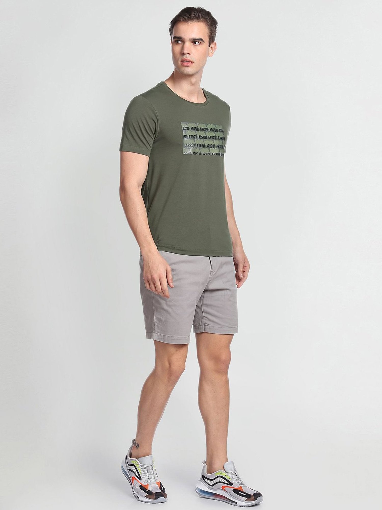 Arrow New York Green Regular Fit Printed Crew T-Shirt