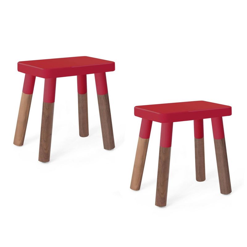 Set of 2 Peewee Wood Veneer Kids' Chairs Walnut/Red - Nico & Yeye