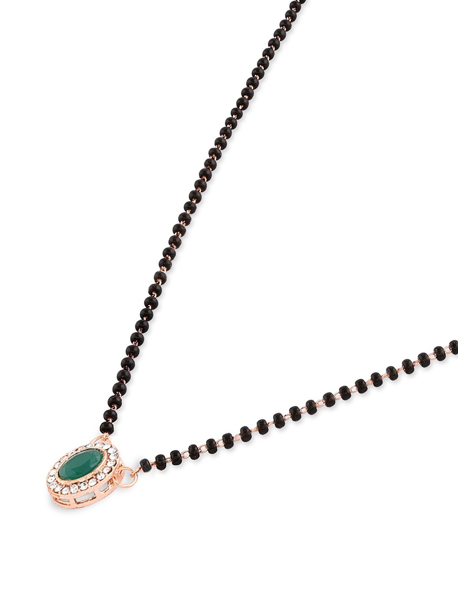 Abdesigns Gold-Plated American Diamond & Black Beaded Mangalsutra