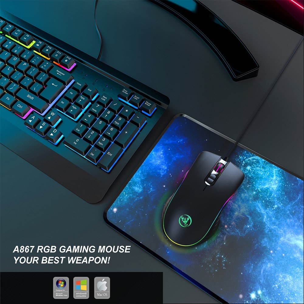 HXSJ Wired Gaming Mouse DPI6400 Optical Mice RGB Backlit Office Mouse 7 Buttons Ergonomic Design