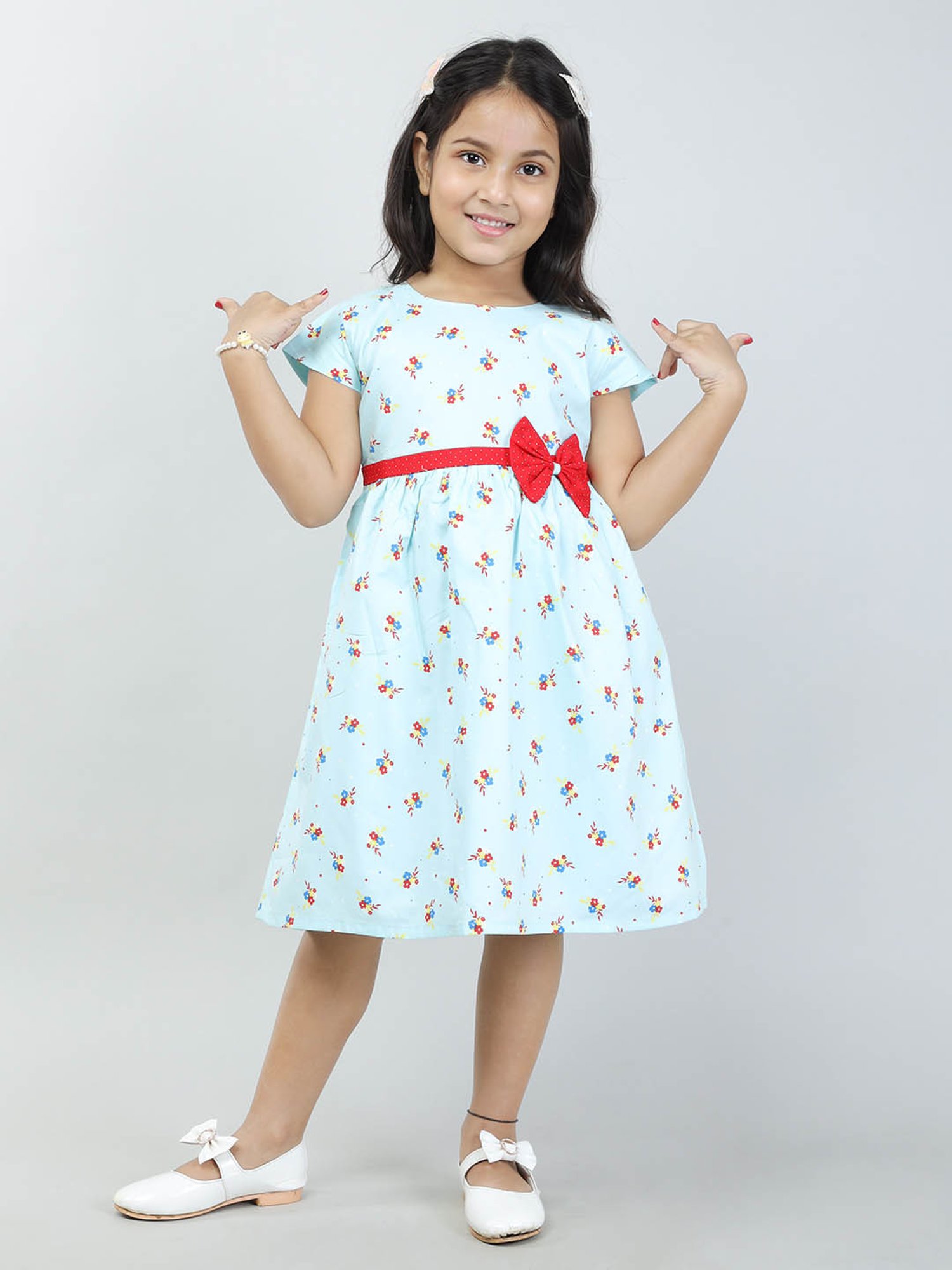Todd N Teen Kids Light Blue Floral Print Frock