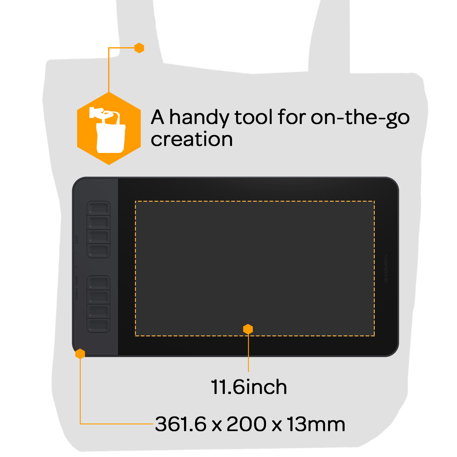 GAOMON PD1161 11.6 Inches HD IPS Tilt Support Graphics Drawing Pen Display with 8 Shortcuts and 8192 Levels Battery-Free AP50 Stylus