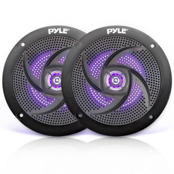 Pyle Marine Speakers - 4 Inch 2 Way Waterproof and Weather Resistant Outdoor Audio Stereo Sound System with LED Lights, 100 Watt Power and Low Profile Slim Style - 1 Pair PLMRS43BL (Black)