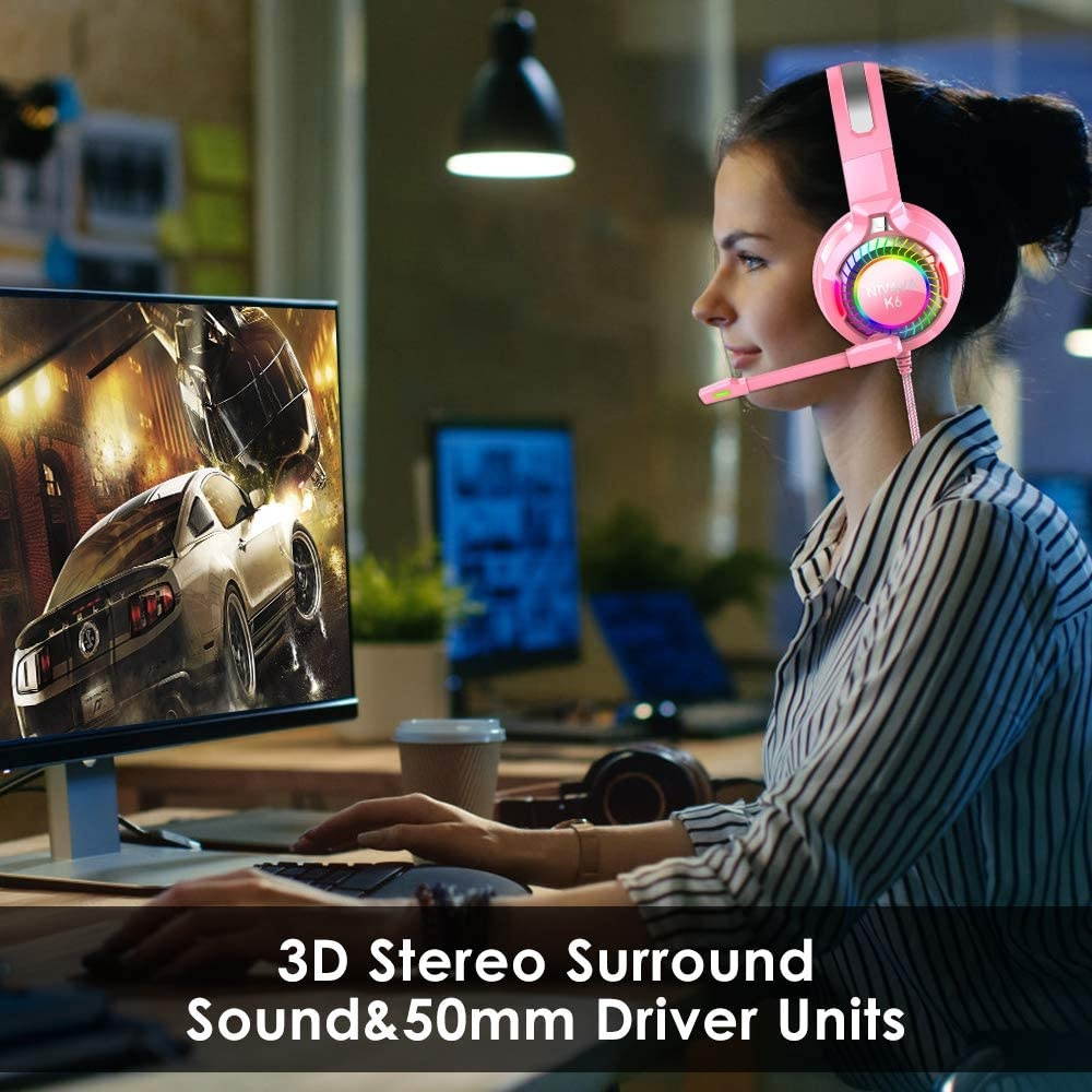 Nivava Gaming Headset for PS4, Xbox One, PC Headphones with Microphone LED Light Mic for Nintendo Switch PS5 Playstation Computer, K6