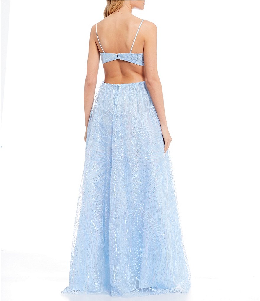 Dear Moon Spaghetti Strap Embroidered Sequin Ball Gown