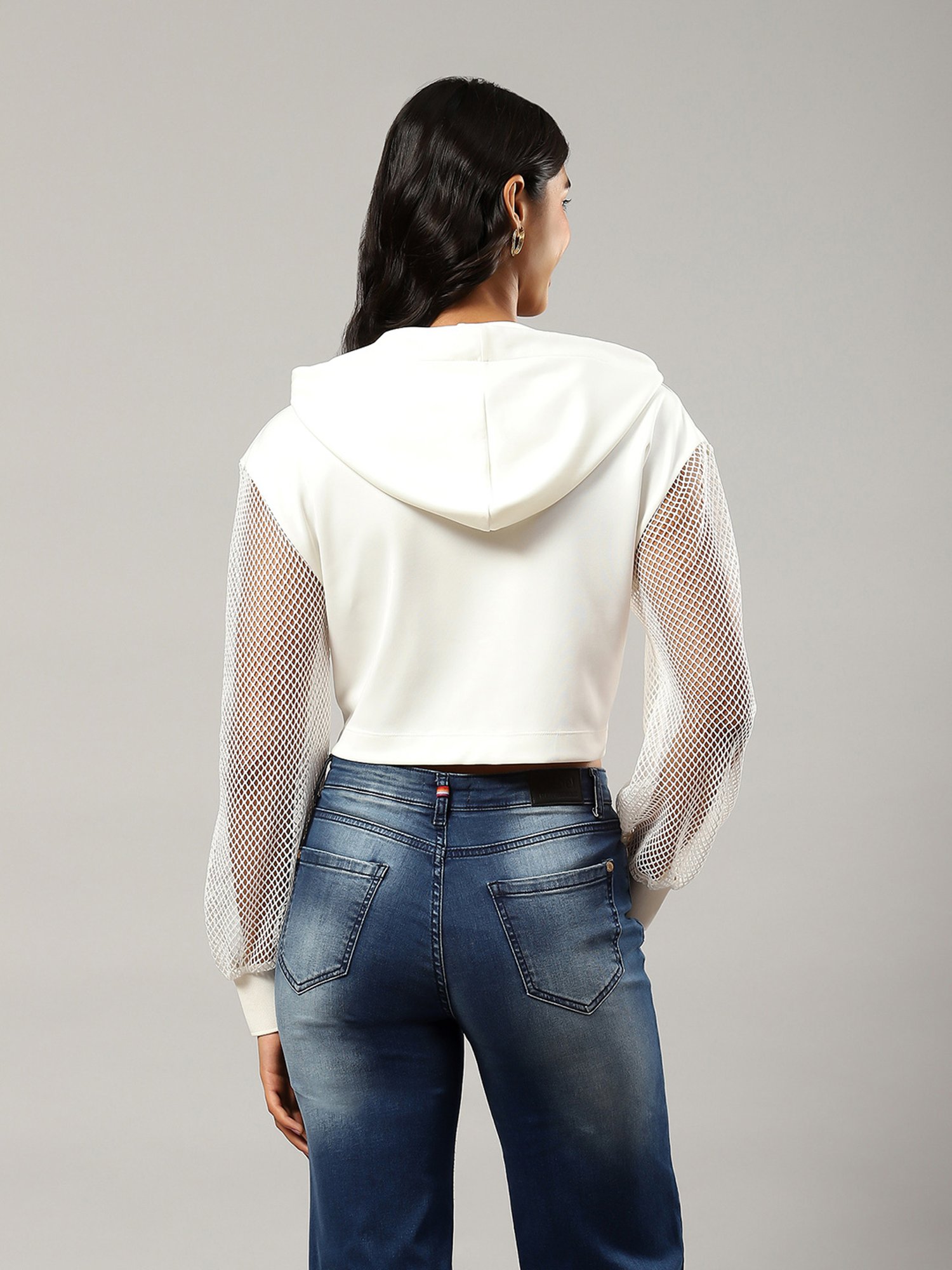 Label Ritu Kumar White & Navy Scuba Graphic Print Crop Top