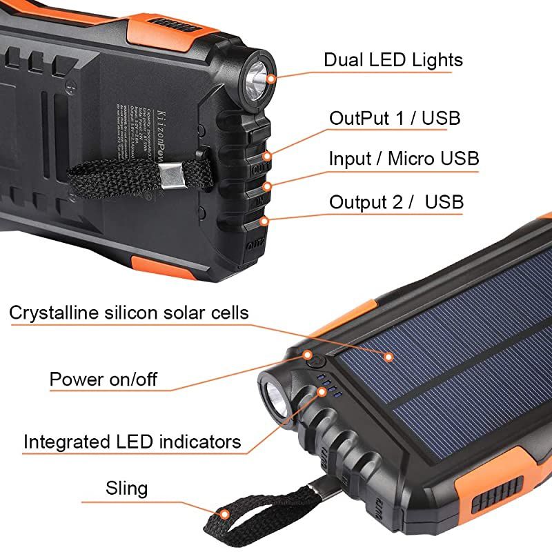 Solar Phone Charger 25000mAh Outdoor Portable Chargers with Dual 21A USB OutportSolar Power Bank External Battery Powerd Pack with Flashlight for iPhoneSamsungCampingShockDustWaterproof
