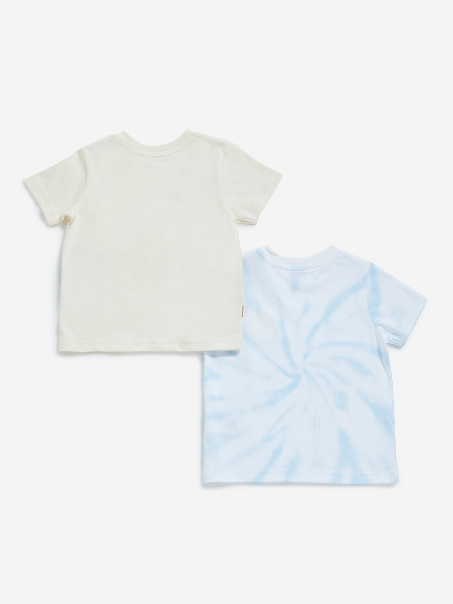 HOP Baby by Westside Beige & Blue Tie-Dye Printed T-Shirt - Pack of 2