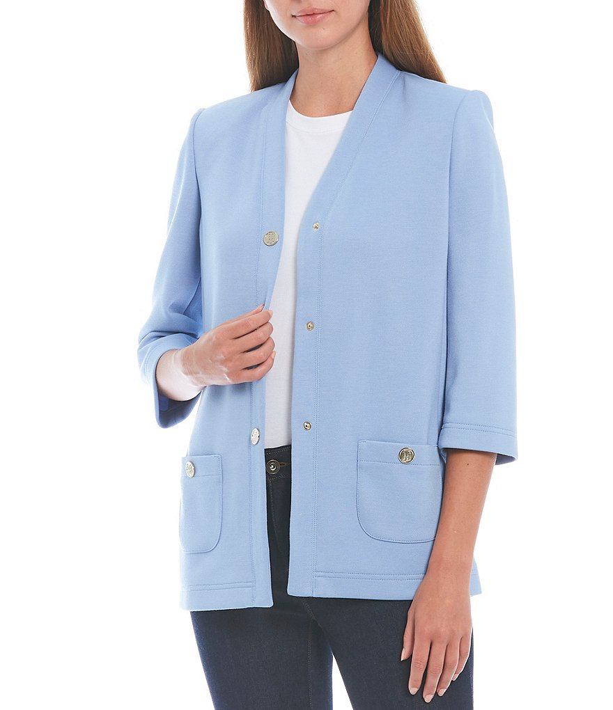 Tommy Hilfiger Ponte Knit 3/4 Sleeve Button Front Cardigan