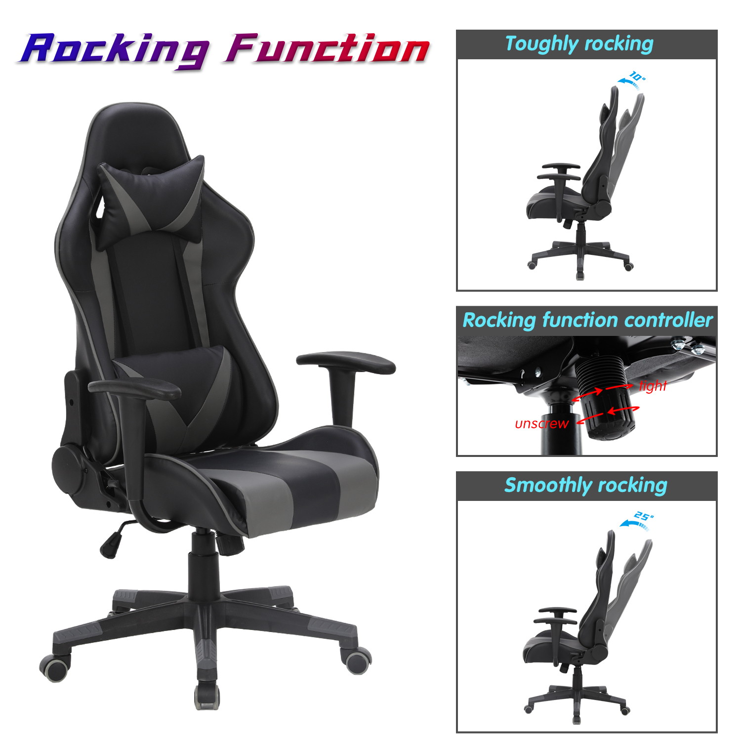 Racing Style Ergonomic Computer Gaming Chair Massage Chair with High-Back Swivel PU Leather, Seat Height Adjustable, and Lumbar & Head Support
