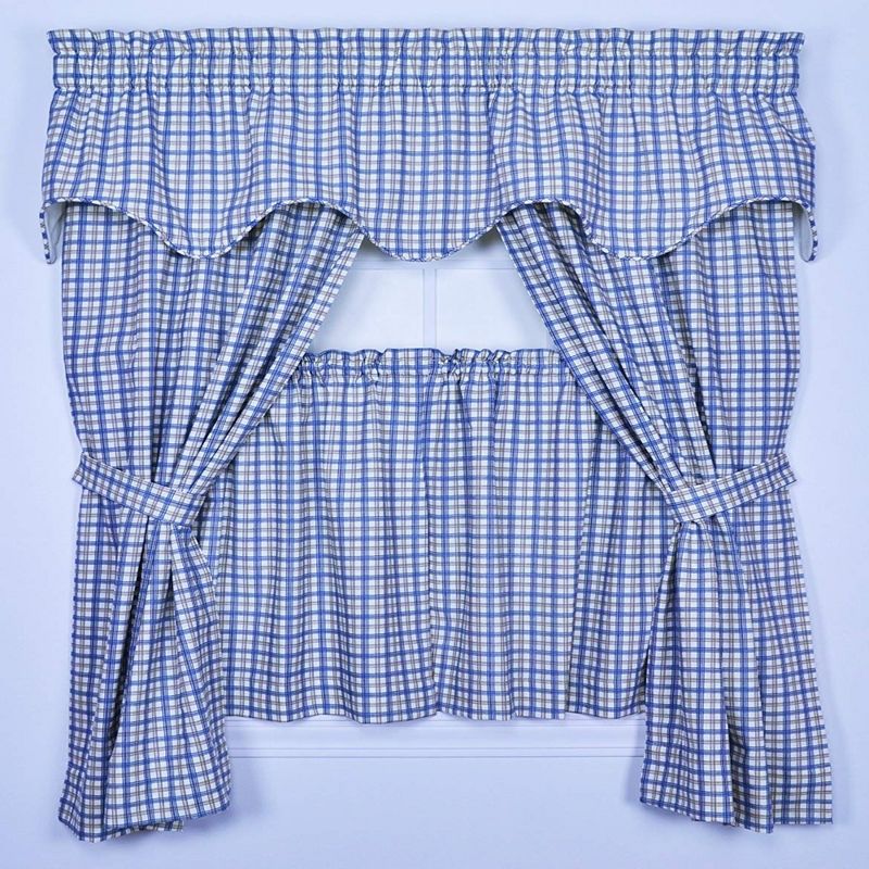 Ellis Curtain Bristol Plaid Design Printed Room Darkening 2-Piece Window Rod Pocket Tailored Tier Curtains Pair - 68 x 36, Blue