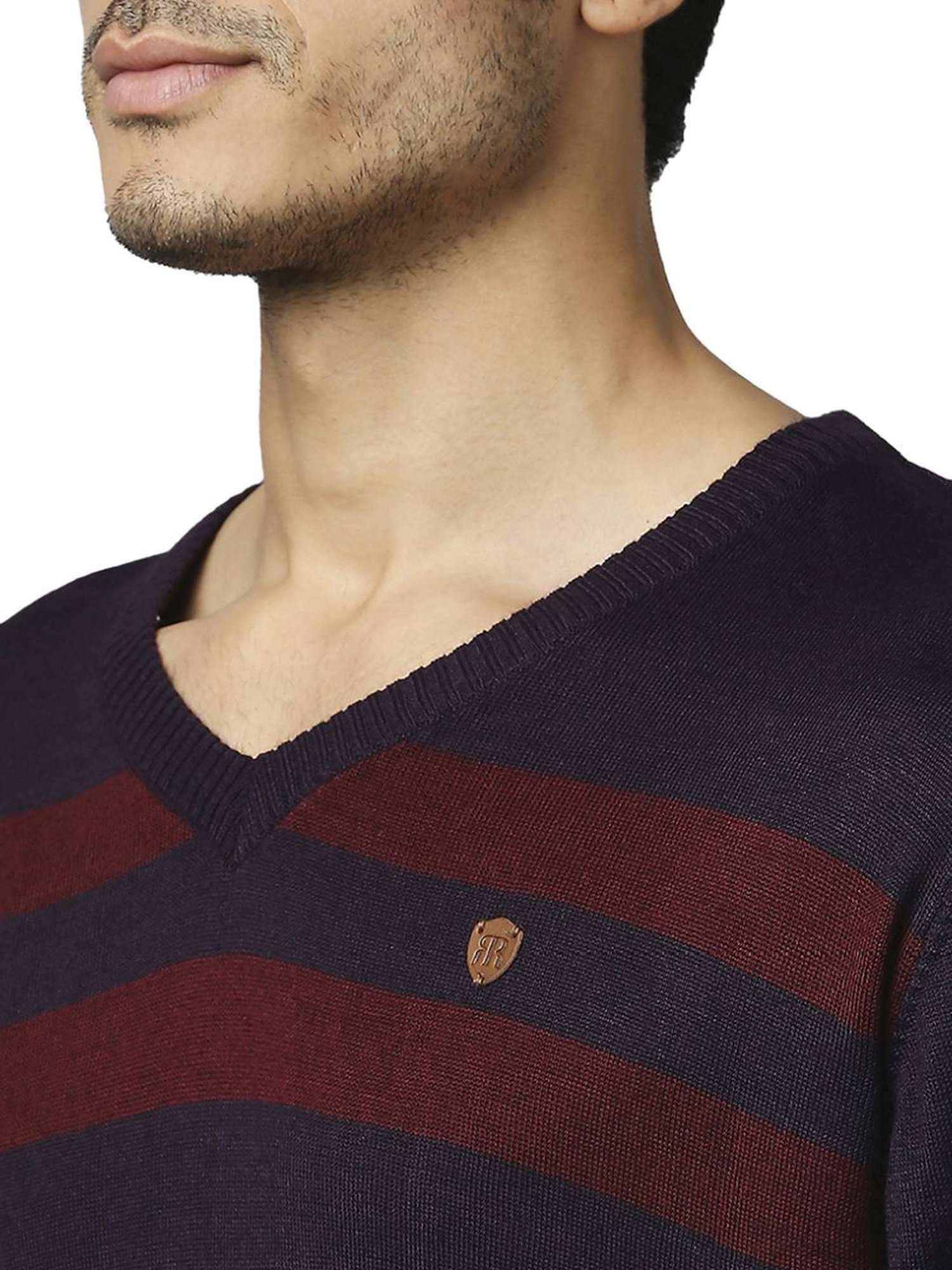 Raymond Purple  Regular Fit Striped Sweaters