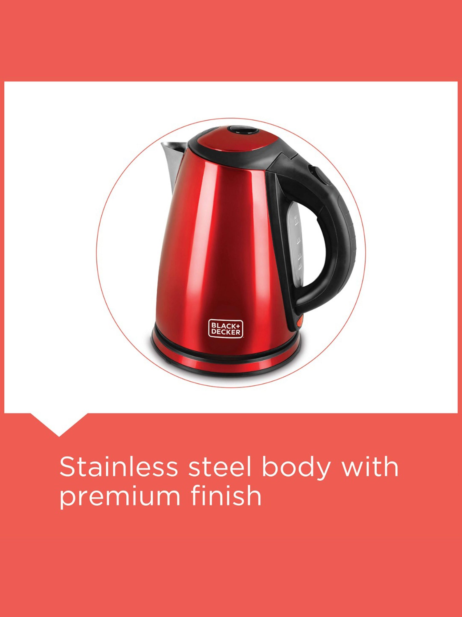 BLACK+DECKER BXKE1801IN Electric Kettle 2200W, 1.8L (Red)