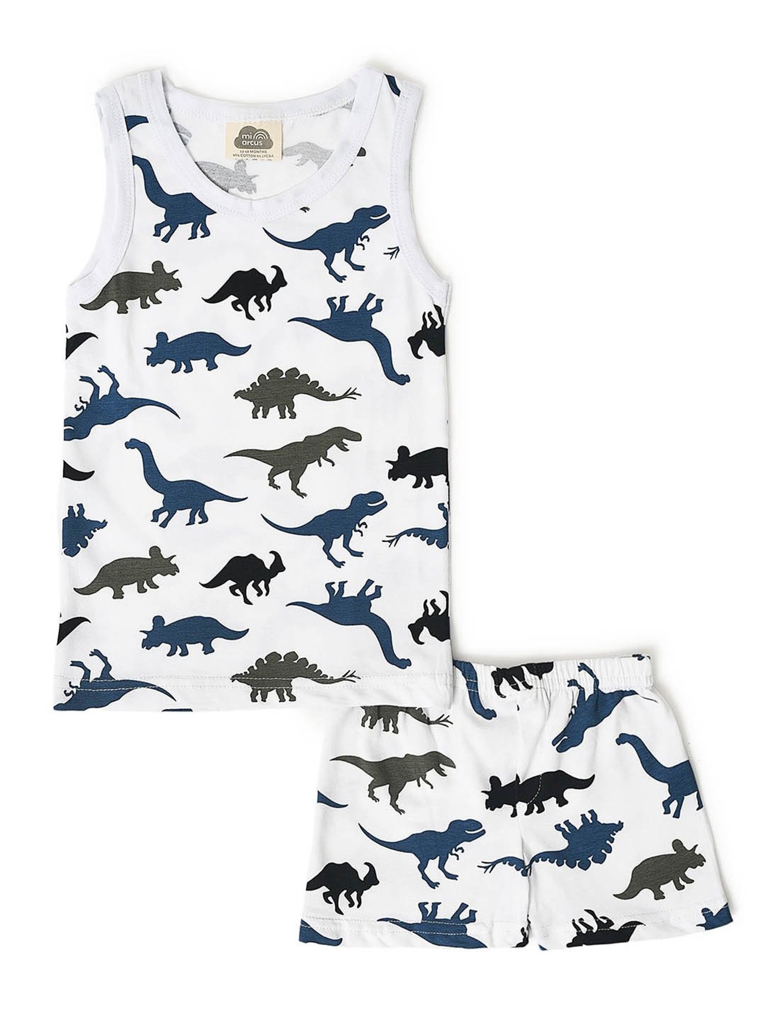 MiArcus Kids White Printed Vest with Shorts