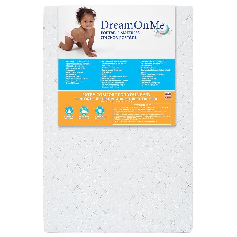 Dream On Me 3" Extra Firm Portable Crib Mattress - White