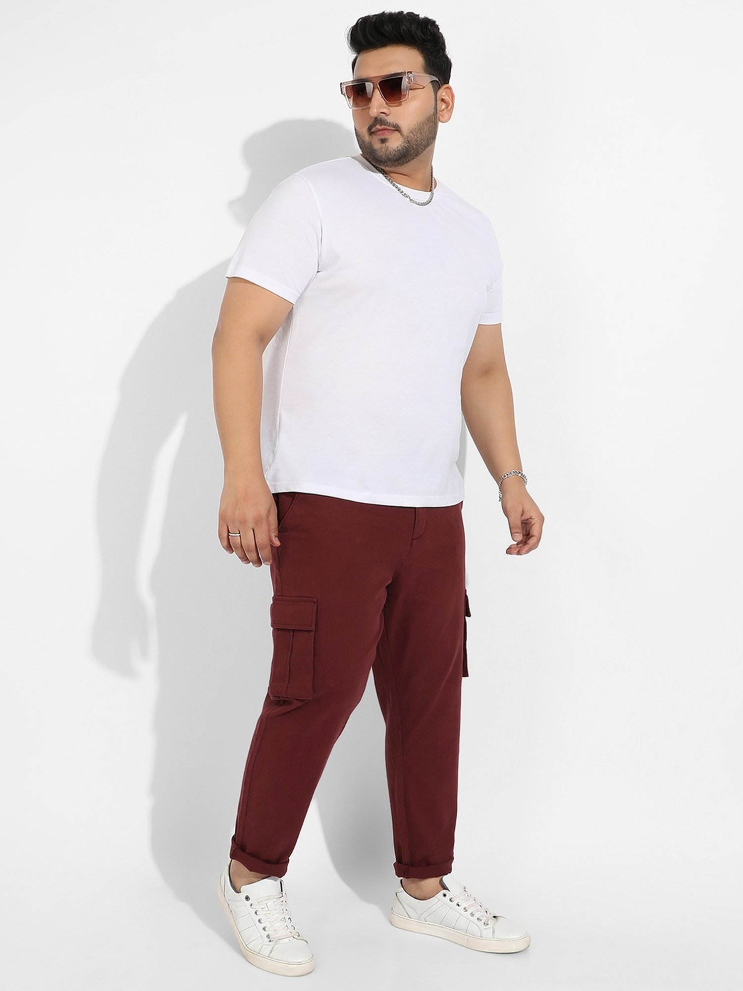 Instafab Plus Maroon Regular fit Plus Size Cargos