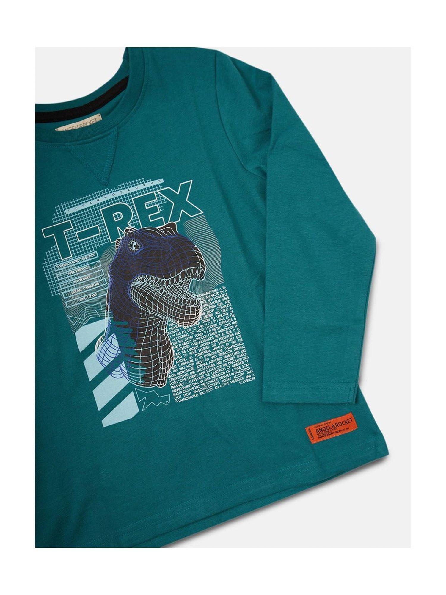 Angel & Rocket Kids Teal Printed Full Sleeves T-Shirt