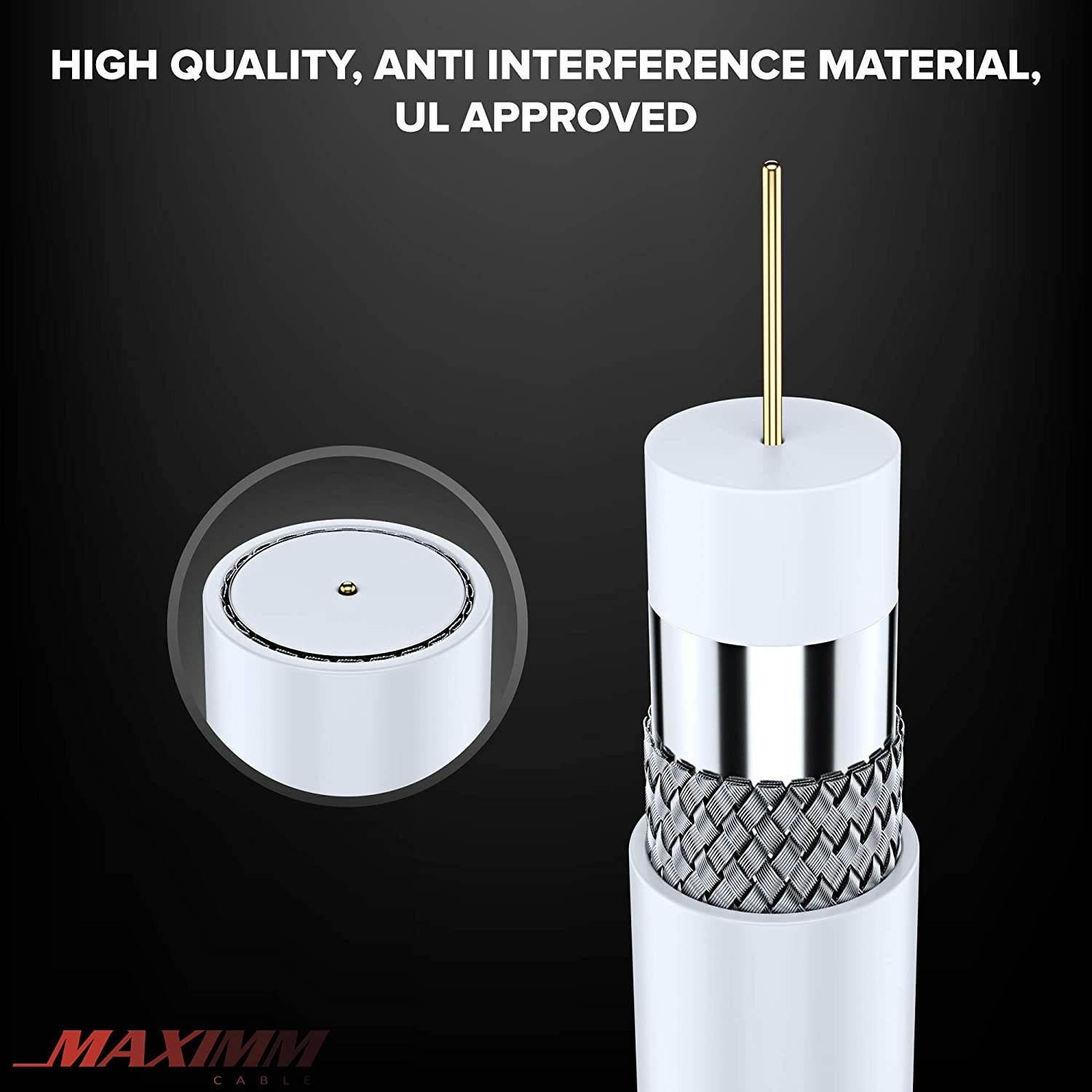 Coaxial Cable Triple Shielded CL3 in Wall-Rated (25 ft) RG6 Digital Audio Video (Coax Cable) Satellite TV, Antenna, Male F Connector Pin - 25 Feet