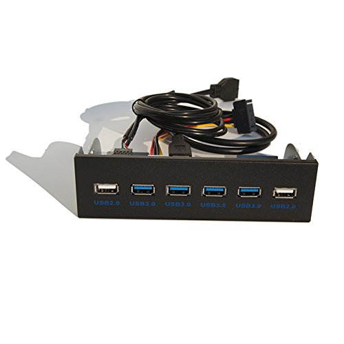 WERLEO USB 3.0 4-Ports + USB 2.0 2-Ports 5.25 inch Metal Front Panel USB Hub [ 20 Pin Connector & 2ft Adapter Cable]