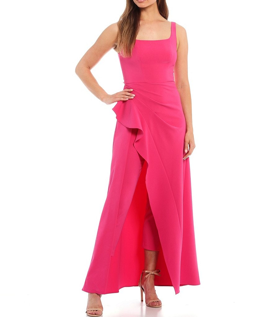 Kay Unger Reagan Side Tie Stretch Crepe Walk Thru Jumpsuit