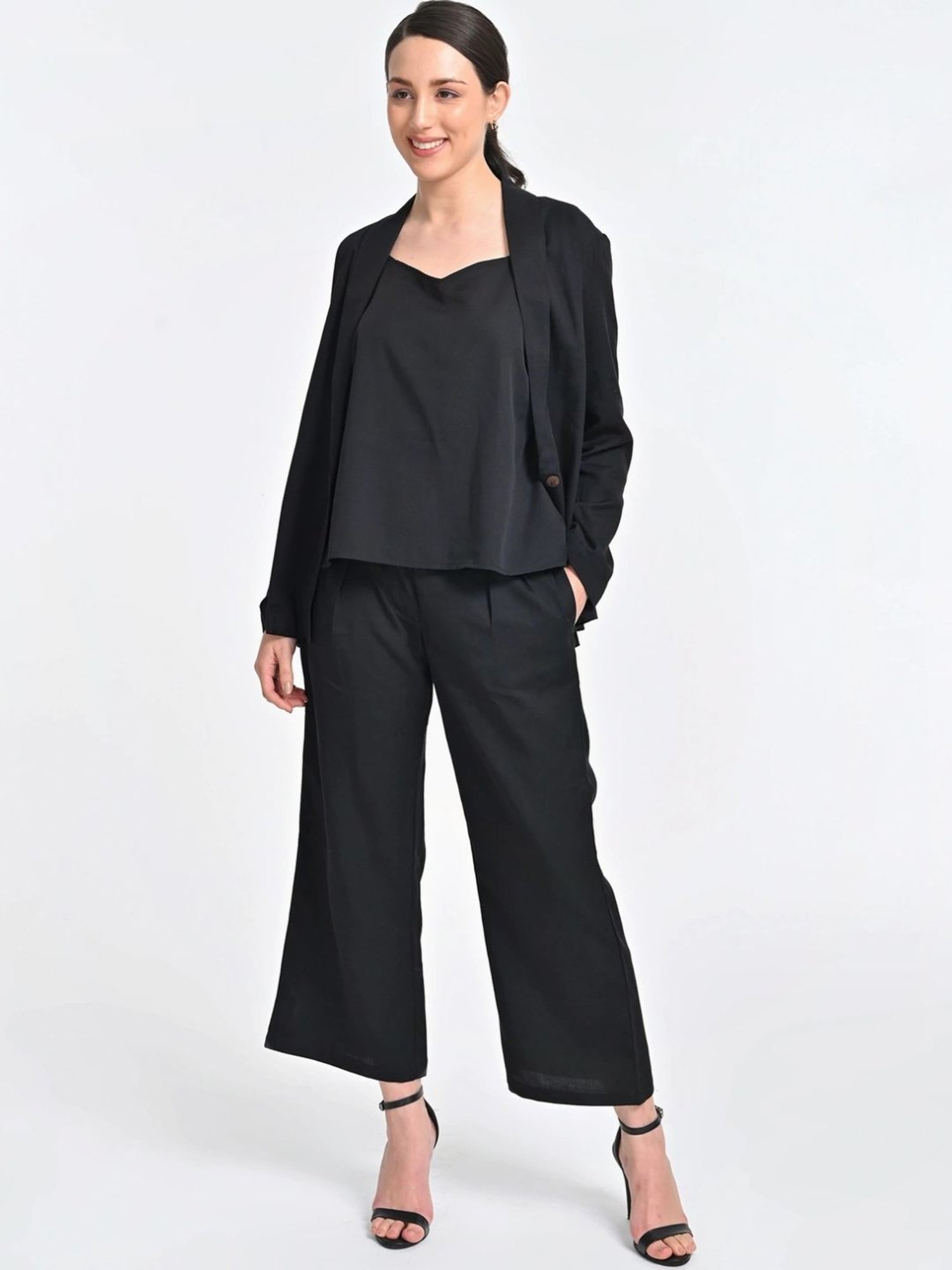 Saltpetre Black 3 Piece Overlay And Slip Top With Trousers Co-ords Set