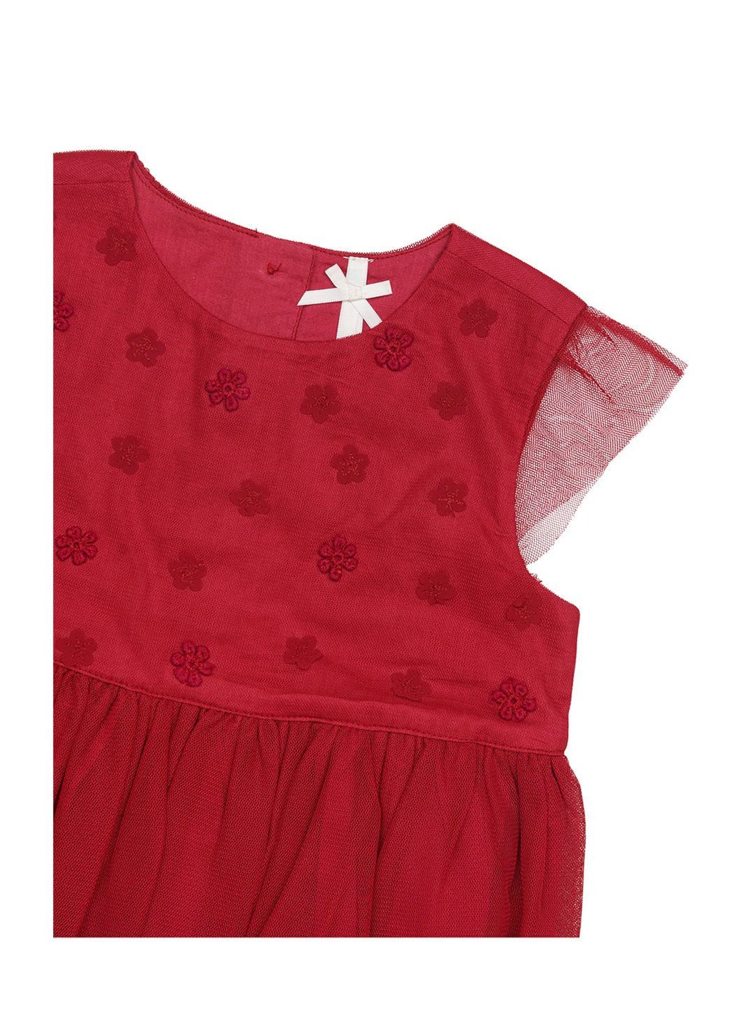 H by Hamleys Kids Maroon Self Design Dress with Headband