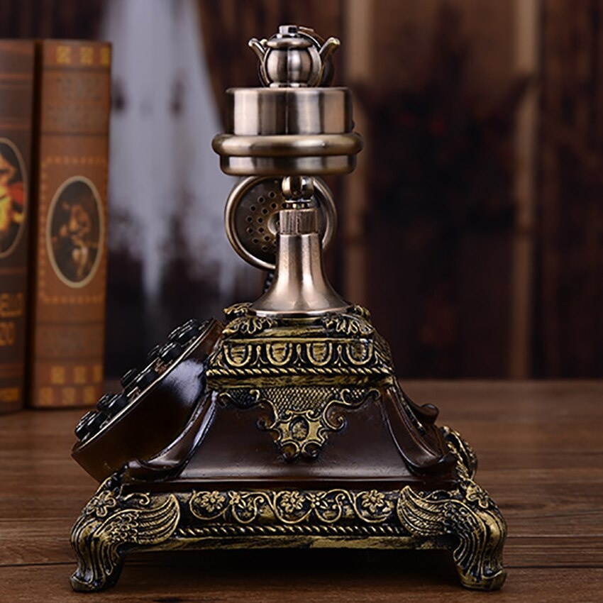 Resin Imitation Copper Antique Telephone Button Dial Retro Telephone Home Office Landline Phone with Caller ID, Hands Free Dial
