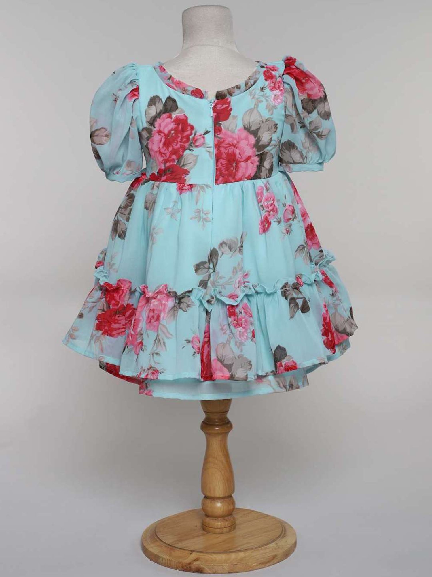 Many Frocks Kids Blue & Pink Printed Dress