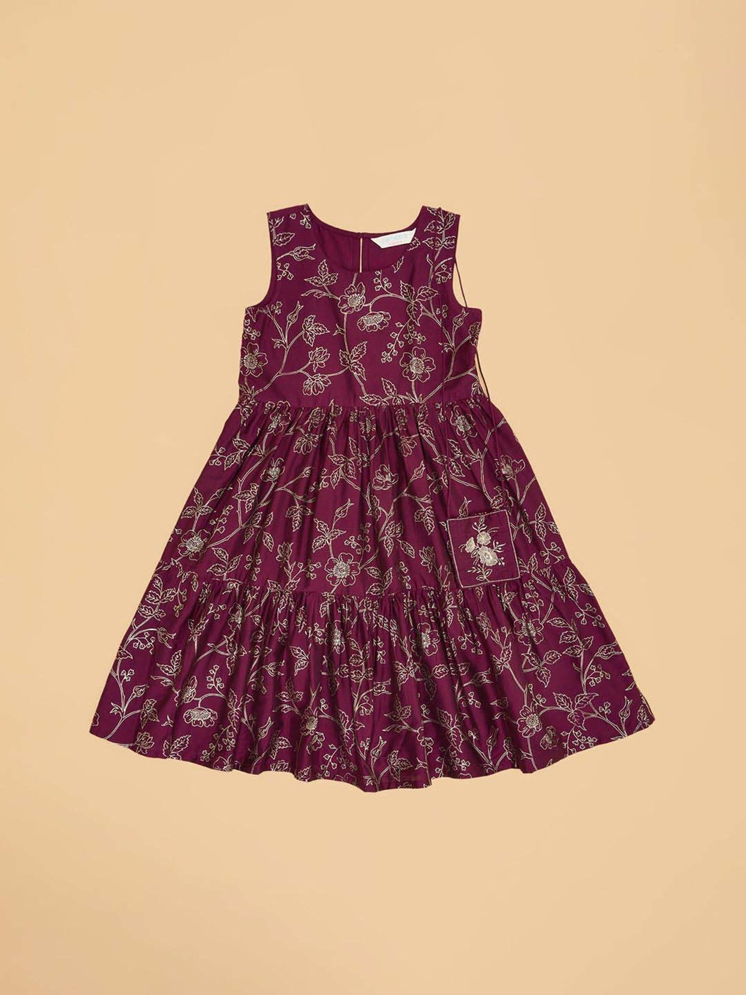 Akkriti by Pantaloons Girls Grape Wine Printed Casual Dresses