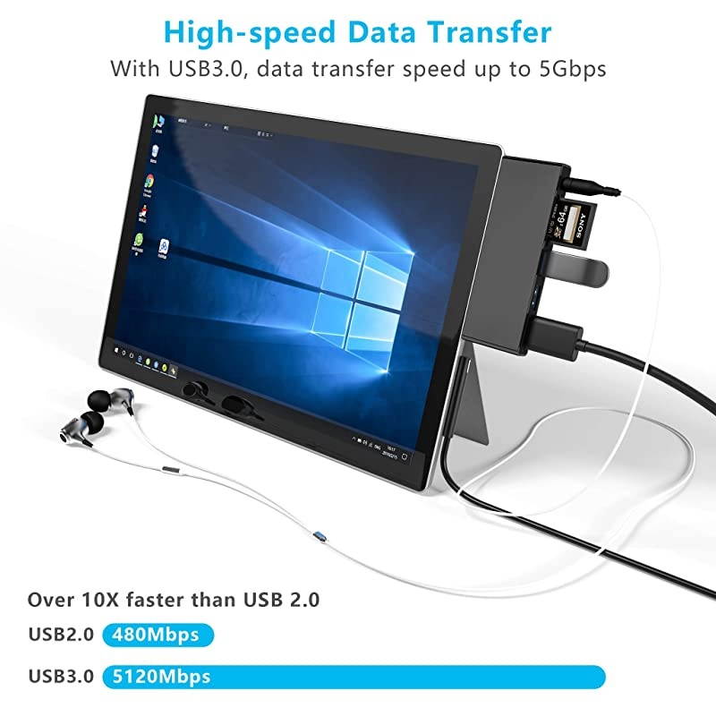 Surface Go Docking Station USB C HDMI Adapter for Surface Go  6in1 USB C Hub Adapter Dongle with 4K USB C to HDMI 2 USB 30 Ports 35mm Earphones JackSDTF Card ReaderSurface Go Hub