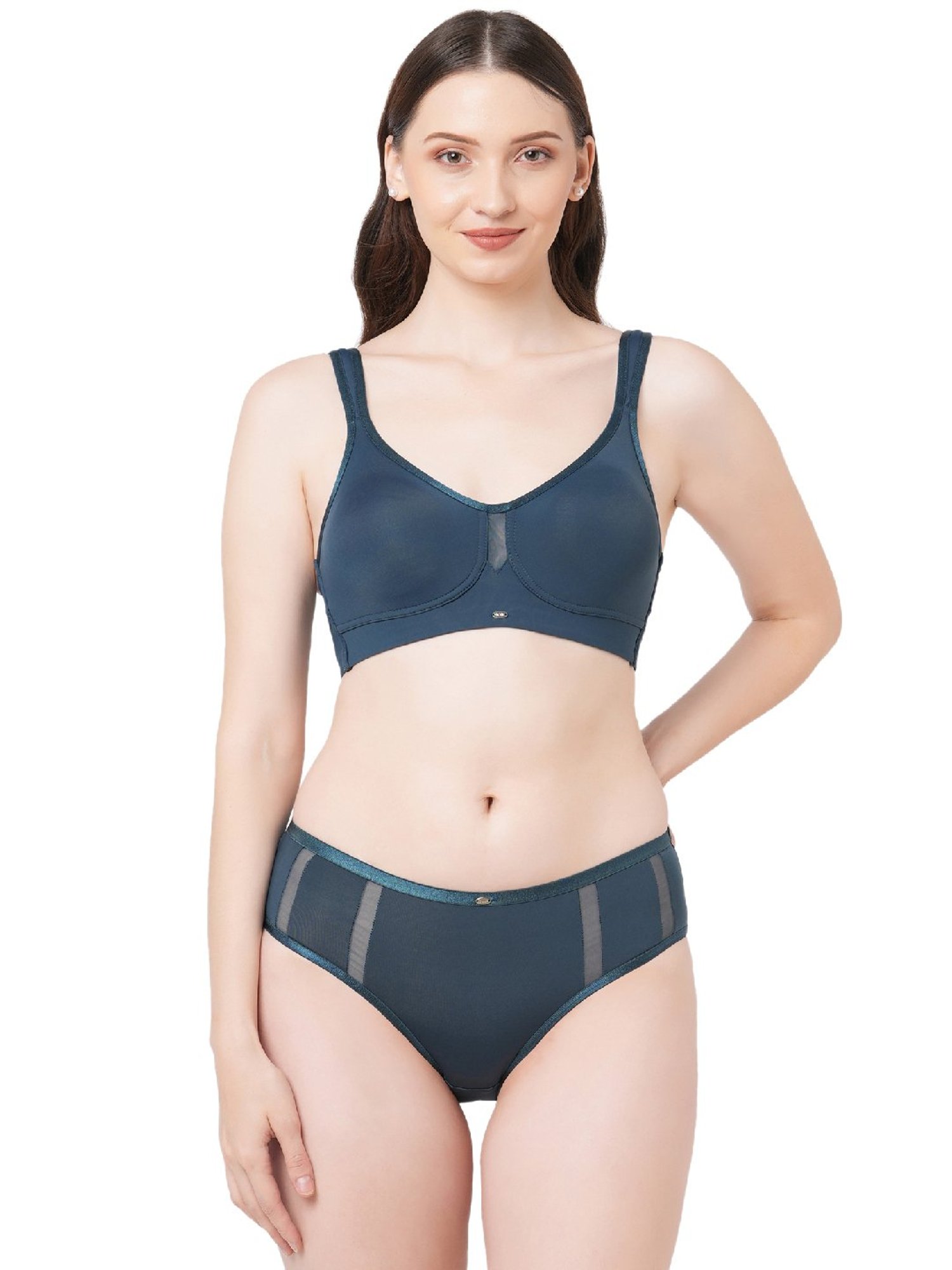 Soie Blue Non-Padded Non-Wired Full Coverage Bra & Panty Set