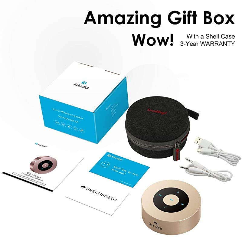 Waterproof Case Included SoundAngel 3rd Gen 5W Pocket Portable Speaker 15h Music Micro SD Perfect Small Touch Wireless Bluetooth Speaker for Outdoor Travel Sport Hiking Camping BBQ Gold