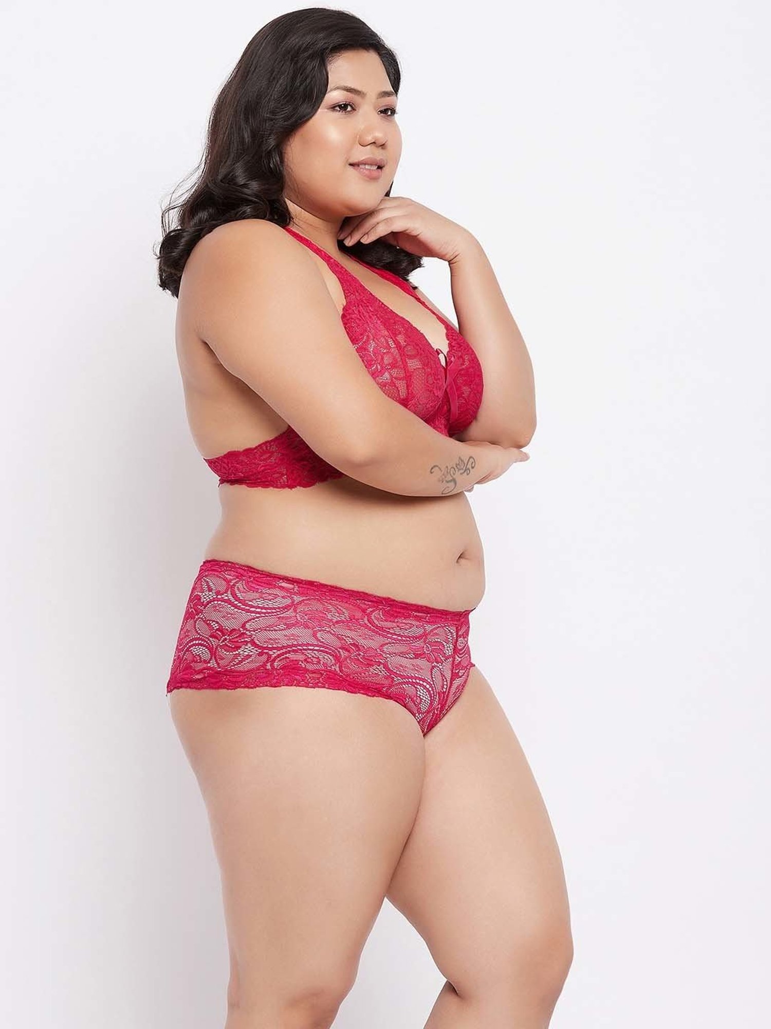 Secrets By ZeroKaata Pink Lace Work Bra Panty Set